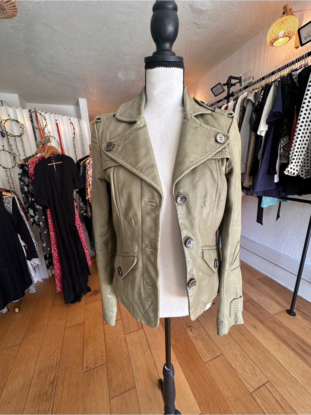 Unbranded Olive Green Genuine Sheepskin Leather Military Jacket